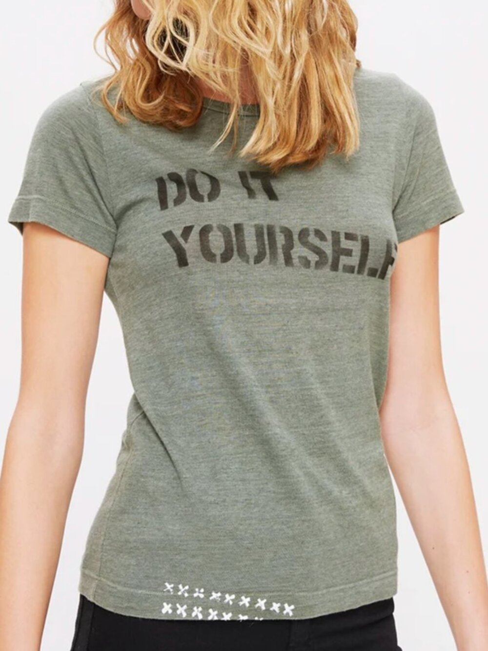 MOTHER Denim Do It Yourself Green Graphic Tee Size XS